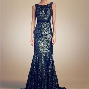 Badgley Mischka Emerald Green Sequin Evening Gown